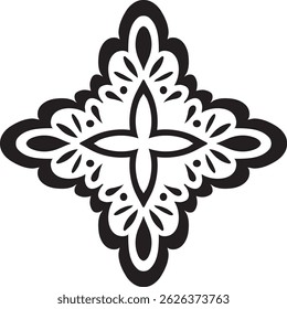 Impressão vetorial étnica desenhada à mão artística. Elemento decorativo simétrico marroquino para impressão em camiseta, caneca ou outro souvenir. Decoração estilo Boho. Padrão de silhueta preta sobre fundo branco.