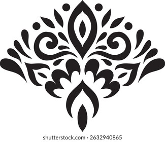 Artistic hand drawn ethnic vector print. Symmetric Moroccan decorative element for printing on T-Shirt, mug or other souvenir. Boho style decoration. Black silhouette pattern on white background.