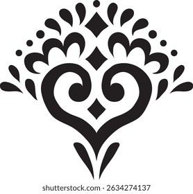 Impressão vetorial étnica desenhada à mão artística. Elemento decorativo simétrico marroquino para impressão em camiseta, caneca ou outro souvenir. Decoração estilo Boho. Padrão de silhueta preta sobre fundo branco.