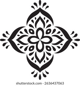 Artistic hand drawn ethnic vector print. Symmetric Moroccan decorative element for printing on T-Shirt, mug or other souvenir. Boho style decoration. Black silhouette pattern on white background.