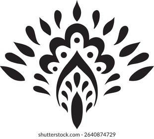 Artistic hand drawn ethnic vector print. Symmetric Moroccan decorative element for printing on T-Shirt, mug or other souvenir. Boho style decoration. Black silhouette pattern on white background.