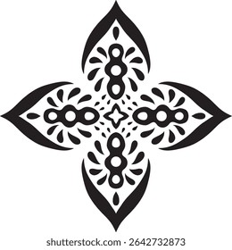 Artistic hand drawn ethnic vector print. Symmetric Moroccan decorative element for printing on T-Shirt, mug or other souvenir. Boho style decoration. Black silhouette pattern on white background.