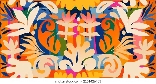 Artistic hand drawn floral mixed ethno style ornament pattern. Abstract trendy colorful print. Fashionable vector template for your design. 