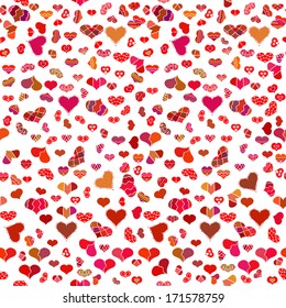 Artistic hand drawn hearts background, vector seamless pattern for wedding and valentine design 