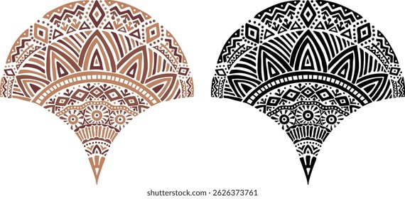 Artistic hand drawn illustration of African decorative ornament. Vector drawing ethnic pattern isolated on white background. Black and white and colored tribal art for bohemian interior printing.