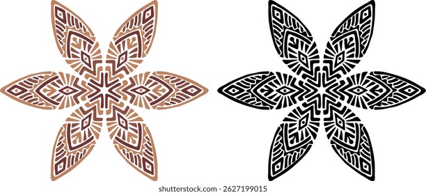 Artistic hand drawn illustration of African decorative ornament. Vector drawing ethnic pattern isolated on white background. Black and white and colored tribal art for bohemian interior printing.