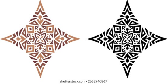 Artistic hand drawn illustration of African decorative ornament. Vector drawing ethnic pattern isolated on white background. Black and white and colored tribal art for bohemian interior printing.