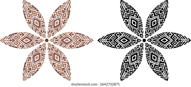 Artistic hand drawn illustration of African decorative ornament. Vector drawing ethnic pattern isolated on white background. Black and white and colored tribal art for bohemian interior printing.
