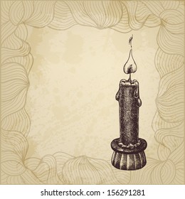 Artistic hand drawn illustration with candle and a place for Your text