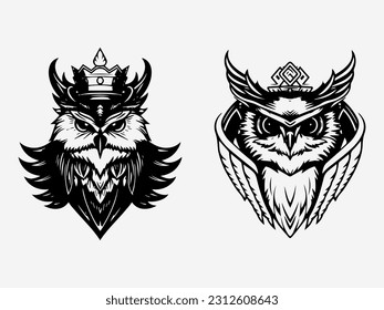 Artistic hand drawn illustration of an owl, capturing its majestic presence and enigmatic charm in a logo design