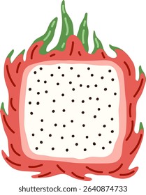 Artistic hand drawn illustration of square pitaya. Vector drawing of exotic fruit slice with seeds and pulp isolated on white background. Drawing of summer vegan dessert for your printing.