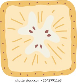 Artistic hand drawn illustration of square banana. Vector drawing of exotic fruit slice with seeds and pulp isolated on white background. Drawing of summer vegan dessert for your printing.