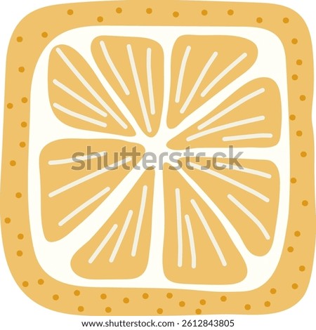 Artistic hand drawn illustration of square lemon. Vector drawing of citrus fruit slice with raw juicy pulp isolated on white background. Drawing of summer vitamin dessert for your printing.