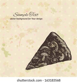 Artistic hand drawn ink style pizza piece vintage vector illustration