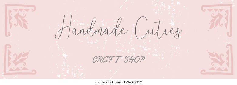 Artistic hand drawn label archival texture pastel background and brush painted text . Art shops, craft products, packaging, wrapping, stickers, logotype, header, advertising, invitation, blog design