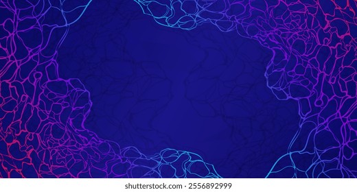 Artistic hand drawn line frame in dark blue background, colorful nerve pattern suitable for motivational words frames, presentation backgrounds, business cards, and luxury invitations.