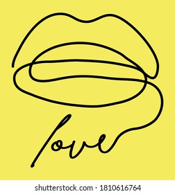 Artistic Hand Drawn Lips Illustrations with Love Word Artwork For Apparel and Other Uses