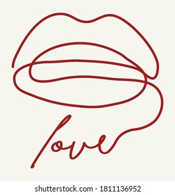 Artistic Hand Drawn Lips Illustrations with word, love Artwork For Apparel and Other Uses