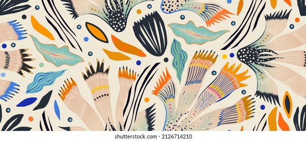 Artistic hand drawn mixed ethno style ornament pattern. Abstract trendy colorful print. Fashionable vector template for your design. 