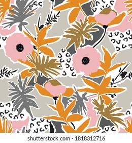 Artistic hand drawn modern flower seamless pattern on pastel color pallets Design for fashion , fabric, textile, wallpaper, cover, web , wrapping and all prints 