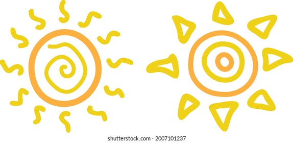 Artistic Hand Drawn Sun - Hand drawn illustration of a bunch type of suns suitable for decoration, nature ornament, children book illustration, and illustration in general - Vector Illustration	
