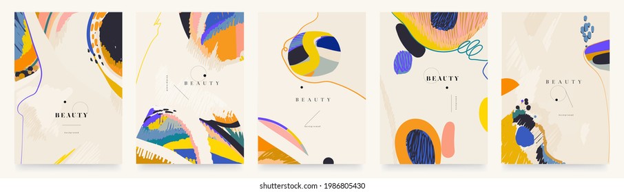 Plantillas artísticas de fondo de moda dibujadas a mano. Plantilla creativa para el diseño.