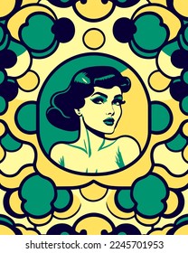 Dibujo artístico a mano vectorial arte pop estilo retro libro de historietas vintage de moda de colores suaves, dibujos animados de doodle patrón sin fisuras diseñado para la textura de moda, adolescente, colorido, papel pintado, decorativo 