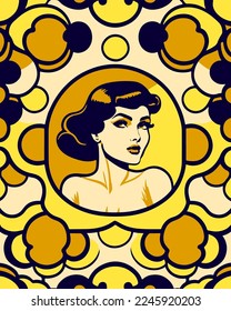 Dibujo artístico a mano vectorial arte pop estilo retro libro de historietas vintage de moda de colores suaves, dibujos animados de doodle patrón sin fisuras diseñado para la textura de moda, adolescente, colorido, papel pintado, decorativo 
