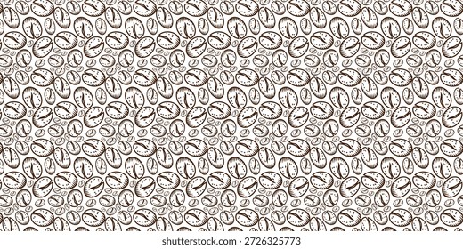 Artistic Hand-Drawn Coffee Beans Creating a Seamless Pattern for Decorative Backgrounds and Designs