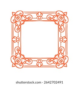 Artistic hand-drawn linear design of an elaborate vintage frame with intricate ornamental accents and a decorative theme, vector for creative wedding invitations, menu, or classic decorative purposes