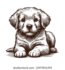 Artistic hand-drawn line-style vector illustration of a dog and puppy, isolated on a white background