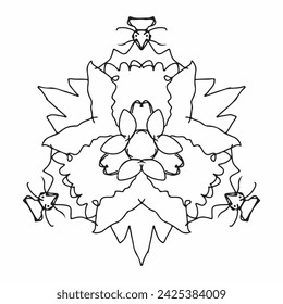 Artistic handmade Doodle illustration mandala. Vector clipart continuous line conсept isolated on white bkgr.B and W design for coloring,poster,postcard,label,sticker,tshirt,web,print,stamp,tattoo,etc