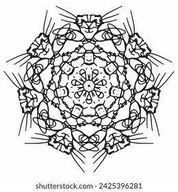 Artistic handmade Doodle illustration mandala. Vector clipart continuous line conсept isolated on white bkgr.B and W design for coloring,poster,postcard,label,sticker,tshirt,web,print,stamp,tattoo,etc