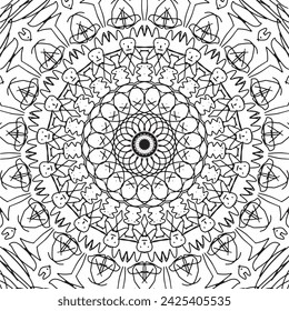 Artistic handmade Doodle illustration mandala. Vector clipart continuous line conсept isolated on white bkgr.B and W design for coloring,poster,postcard,label,sticker,tshirt,web,print,stamp,tattoo,etc