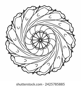 Artistic handmade Doodle illustration mandala. Vector clipart continuous line conсept isolated on white bkgr.B and W design for coloring,poster,postcard,label,sticker,tshirt,web,print,stamp,tattoo,etc