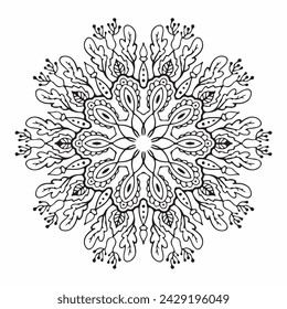 Artistic handmade Doodle illustration mandala. Vector clipart continuous line conсept isolated on white bkgr.B and W design for coloring,poster,postcard,label,sticker,tshirt,web,print,stamp,tattoo,etc