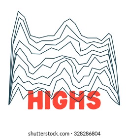 Artistic handmade mountain scenery. Discreet decorative mountain-themed vector graphics.