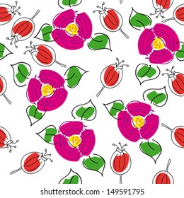 artistic handmade seamless floral background with rose hips and canker-blooms for textile design,  and high quality print