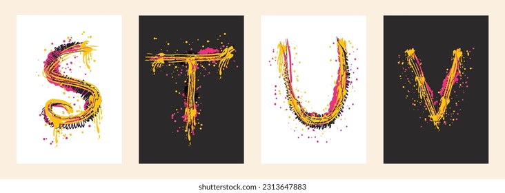 Artistic hand-painted style letter trendy posters collection with grunge elements for print material decorations, and t-shirt design