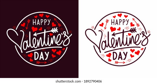 Artistic Handwritten Happy Valentines Day Lettering Vector Illustration Art