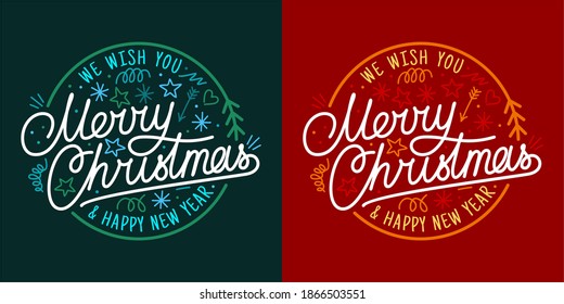 Artistic Handwritten Merry Christmas And Happy New Year Lettering Vector Illustration Art