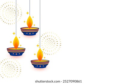 Diwali Diya colgante artístico en el fondo blanco con el Vector del espacio del texto