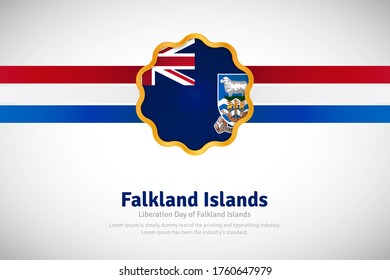 Artistic happy liberation day of Falkland Islands with country flag in golden circular shape greeting background