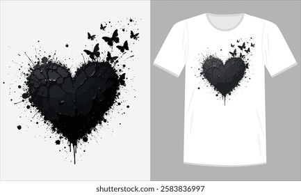 Artistic Heart and Butterfly Splash Design for Creative T-Shirts