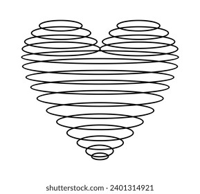 Artistic heart shape with hand drawing spiral outline. Complicated heart illustration. 