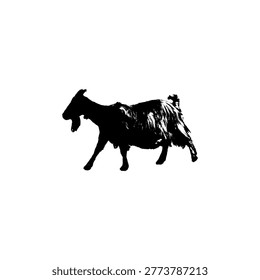 An artistic high-contrast vector of a walking goat with long, shaggy hair. The dramatic play of light and shadow highlights the movement and unique coat texture, making it perfect for artisanal branding, organic farm logos, or rustic-themed designs.