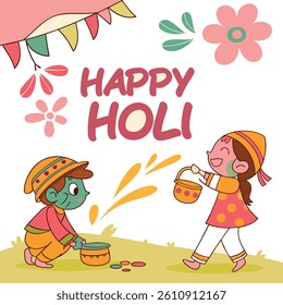 Artistic Holi celebration design featuring bright watercolor textures and playful colors.

