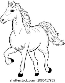ARTISTIC HORSE VECTOR LINE ART ILLUSTRATION BLACK AND WHITE CLIP ART WITH ARTISTIC HENNA FLORAL DESIGN PATTERN. INDIAN DECORATED WEDDING HORSE CLIP ART LINE DRAWING ILLUSTRATION.