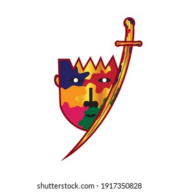 artistic human face and colorful sword graphic vector design