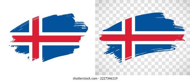 Artistic Iceland flag with isolated brush painted textured with transparent and solid background